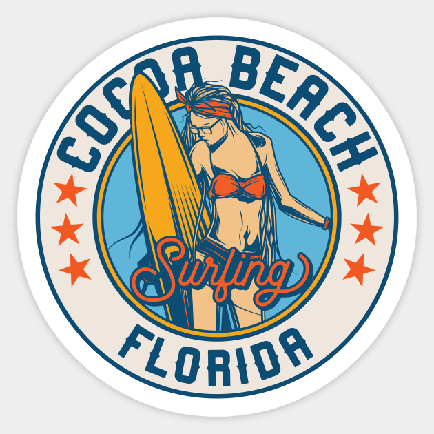 Vintage Surfing Badge for Cocoa Beach, Florida Sticker by SLAG_Creative